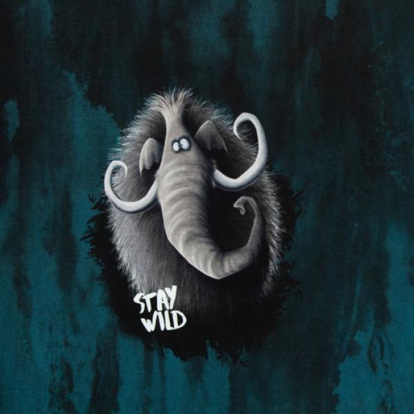 Sweat angeraut Panel mit zwei Mammuts in Petrol, 89 cm lang
